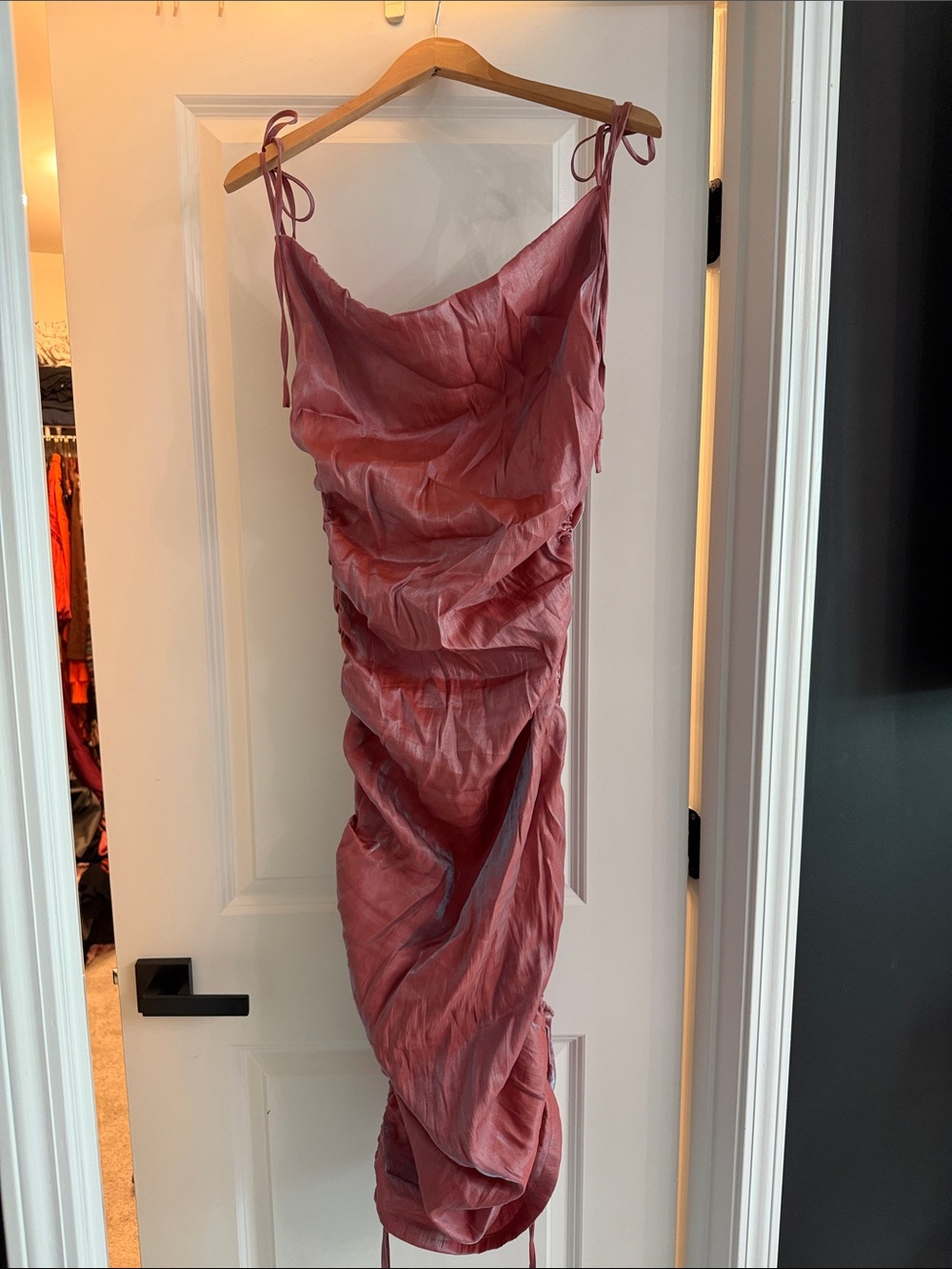 Fashion Nova Dusty Rose Ruched Cowl Midi Dress